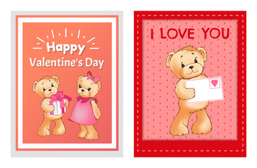 I Love You and Me Teddy Bears Vector