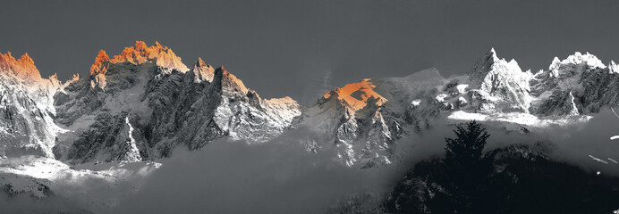 Gray mountain in the sunset