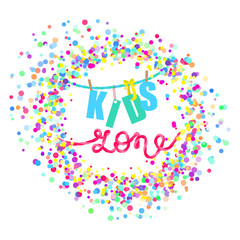 Kids zone vector flat banner. Colorful bubbles, letters for children s playroom decoration.