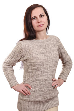 The girl the brunette in a sweater