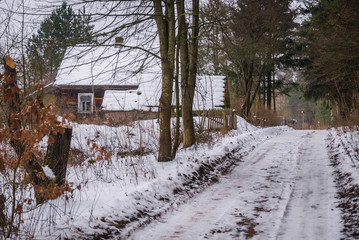 Fototapeta na wymiar Country road in Gruszki village on the edge of Bialowieza Forest in Poland