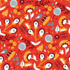 Naklejka premium Vector seamless background pattern with abstract flowers and plants