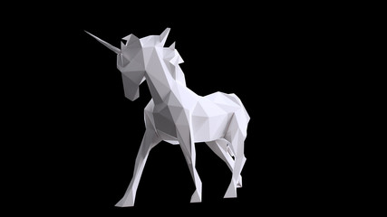 White Unicorn made out of triangles 3d illustration © paul