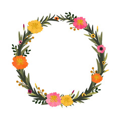 Obraz premium Vector flower wreath. Floral frame for greeting, invitation, wedding cards design.