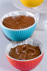 close up of dark chocolate mousse