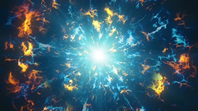 Blue and orange glowing fractal clouds. Abstract science fiction futuristic concept. Computer generated seamless loop animation 4k (4096x2304)
