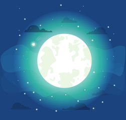 Bright Moon with Small Stars Vector Illustration