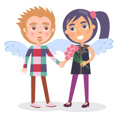 First Date Teenage Couple in Angel Wings, Boy Girl