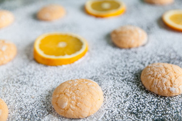 Fototapeta na wymiar Homemade orange cookies with cracks
