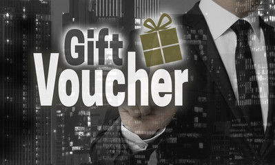 Gift Voucher concept is shown by businessman