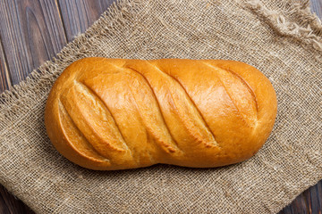 Close-up of traditional fresh bread. top view