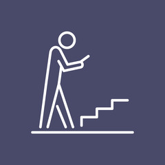 Man using smartphone on the stairs icon ui people simple line flat illustration