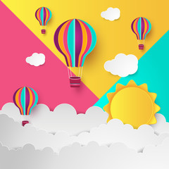 Illustration concept of summer holiday by origami paper art and craft style