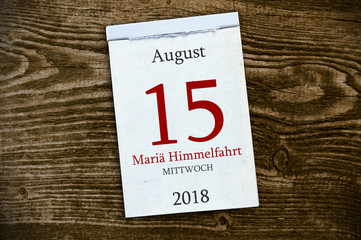 Abreißkalender Kalender mit Mariä Himmelfahrt 2018