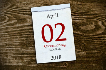 Abreißkalender mit Ostermontag Ostern 2018