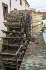 Fototapeta na wymiar The blades of old wooden water mill