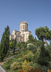 Fototapeta na wymiar Georgia, Tbilisi. The main cathedral of the Georgian Orthodox Church Temple Tsmind Sameba (Holy Trinity).