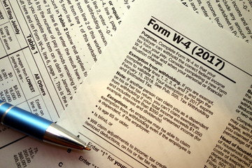  W-4 form closeup. Tax time