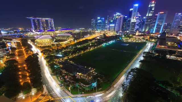 Beautiful Aerial Night Cityscape Of Singapore 4K Time Lapse