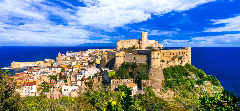 View of beautiful coastal town Gaeta with Aragonese castle. Landmarks of Italy, Lazio