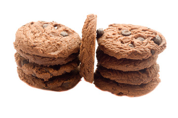 several pieces of cooky in strange pile on white background