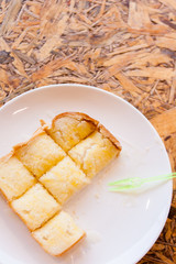 toast bread bake with honey on the plate