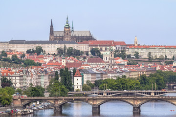 Fototapeta na wymiar Aerial view of the Old Town and Charles Bridge in Prague, Czech Republic