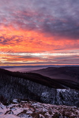 Pink colored sunset sky over the mountain, Kopitoto Hill, Vitosha Mountain, Sofia, Bulgaria