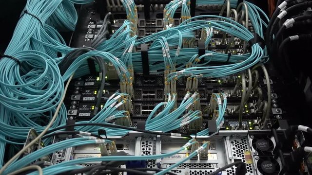 server, rack, lights. flashing lights on blurred background 