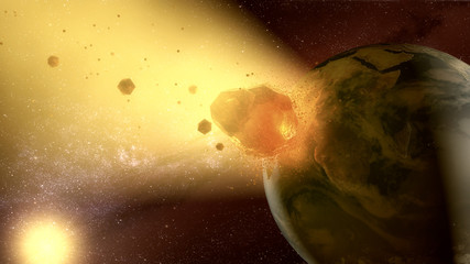 3d rendering. Meteorite crashing against planet earth © Miguel Aguirre