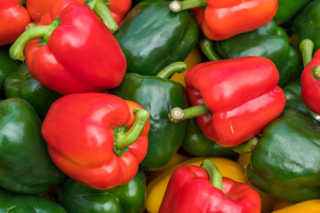 Red, green and yellow paprika