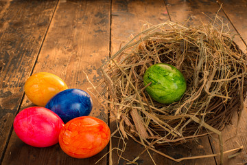 Easter themed background with eggs and nest