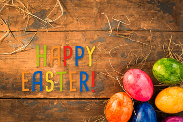 Colorful easter text slogan with a beautiful background