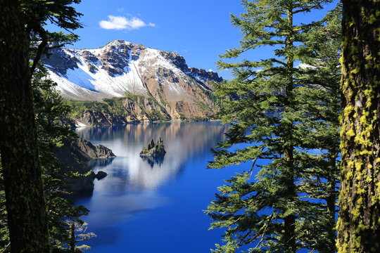 view on island in crater lake, oregon, united states
