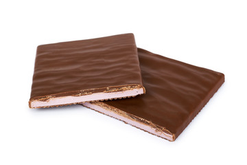 Chocolate plate with filling. Isolated on a white background. Sweet and tasty food