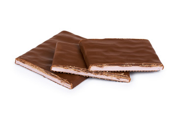 Chocolate plate with filling. Isolated on a white background. Sweet and tasty food