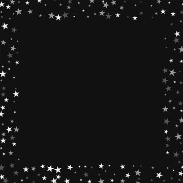 Random falling stars. Square scattered border with random falling stars on black background. Unusual Vector illustration.