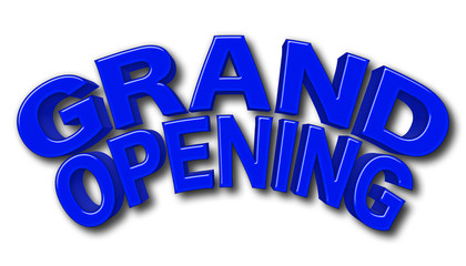Stock Illustration - Large Blue Text: Grand Opening, 3D Illustration, Isolated Against the White Background.