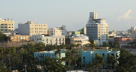 Fototapeta na wymiar low aerial view of the old section of San Juan, Puerto Rico.