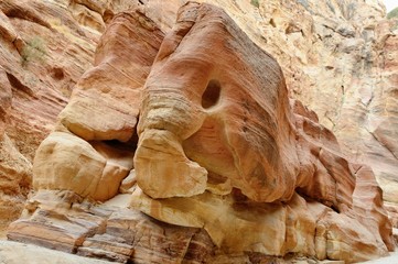 sandstone elephants / Two elephants are cut out from sandstone by erosion, Petra, Jordan