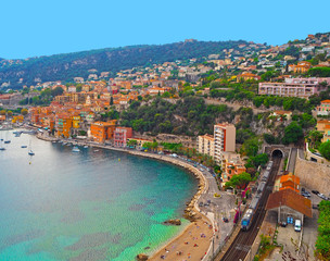 Obraz premium Panoramic view of French Riviera near town of Villefranche-sur-Mer, Menton, Monaco (Monte Carlo), Cote d'Azur, French Riviera, France