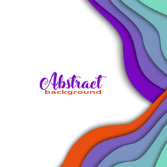 Bright colorful 3D abstract paper cut shapes on white background. Trendy colors, wave, rainbow, frame, square. Vector eps 10 illustration