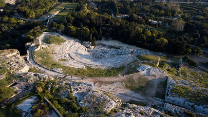 Ancient Amphitheater of Syracuse, Sicily in South Italy at the Mediterranean Coast