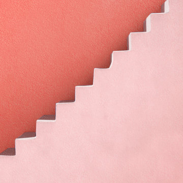 Pink Stairs And Red Wall Abstract Background