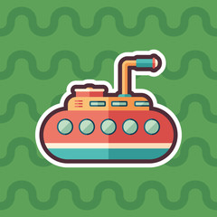 Tourist submarine sticker flat icon with color background.