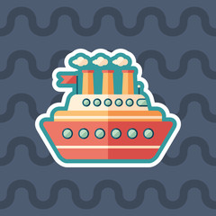 Passenger ship sticker flat icon with color background.