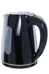 black palstic kettle on white background