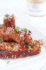 Marinated grilled chili ribs. Hot and tasty meat.