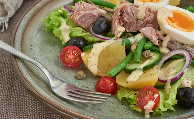 Salad Nicoise for a healthy eating. Bean and tuna.