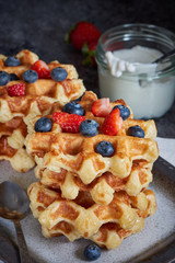 Waffles omemade with berries abd cream